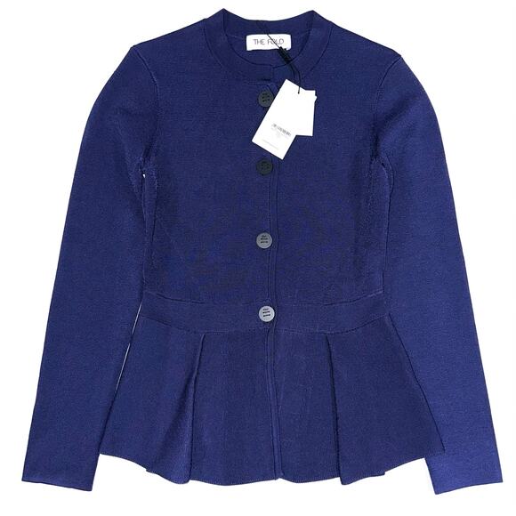 NWT The Fold London Drayton Peplum Knitted Jacket in Indigo Size Small - Picture 7 of 16